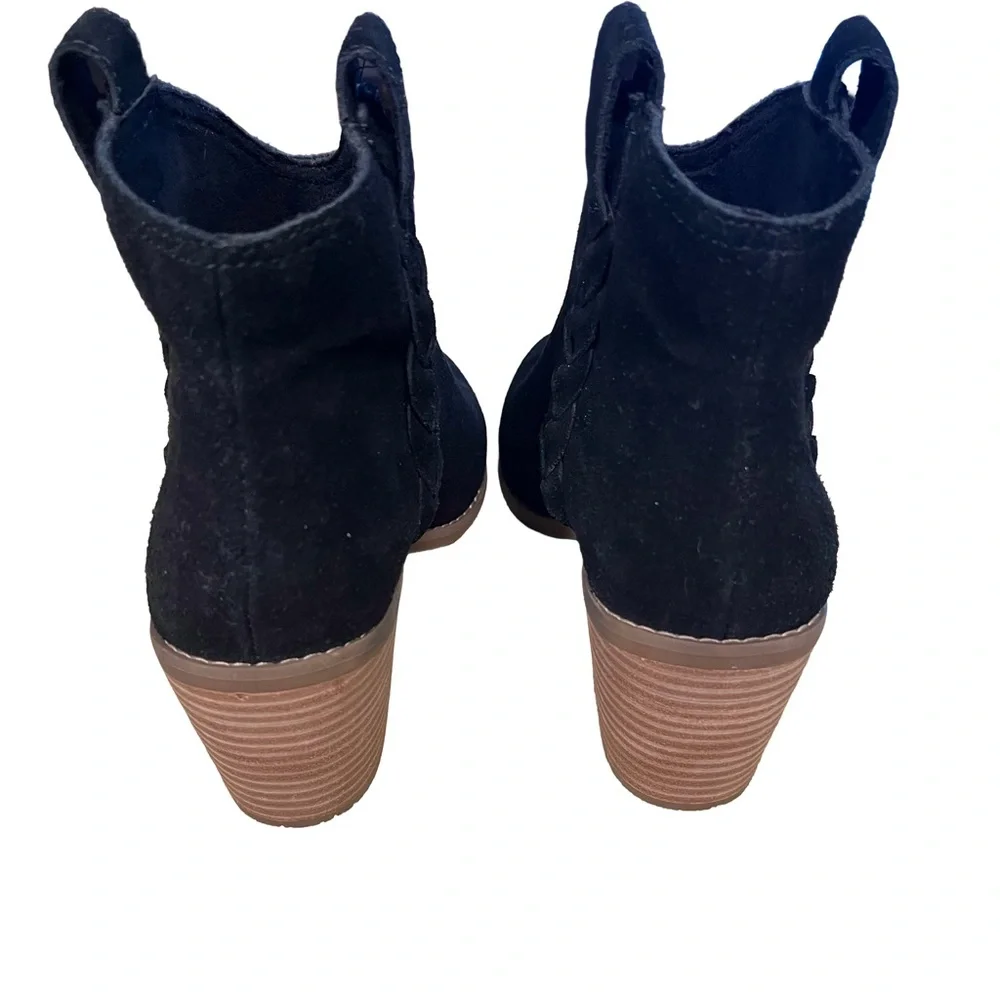 NEW TOMS Womens Size 8 Constance Braided Black Suede Western Ankle Boot Pull On
